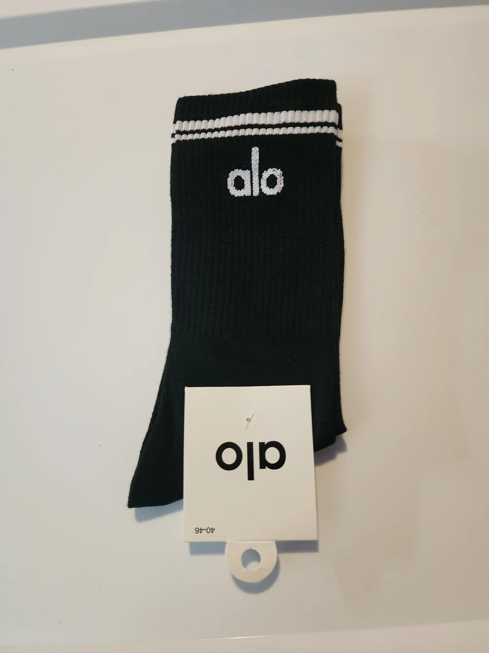 Yoga Fashion Black Crew Socks with White Stripe Accents